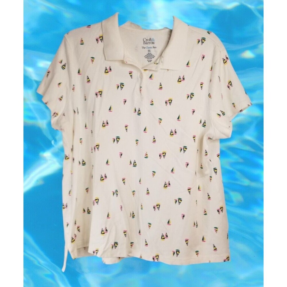 Women's Polo Shirt Sailboat Design Classic Polo Short Sleeve White Size XXL